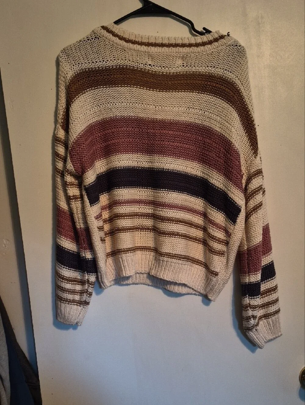 saltwater LUXE Striped V-Neck Sweater in Cream, Brown & Mauve